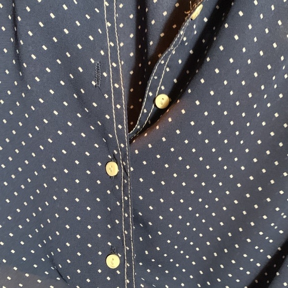 Zara Premium Denim Collection Navy Polka Dot Crop Long Sleeve Blouse Size Small - Picture 4 of 12